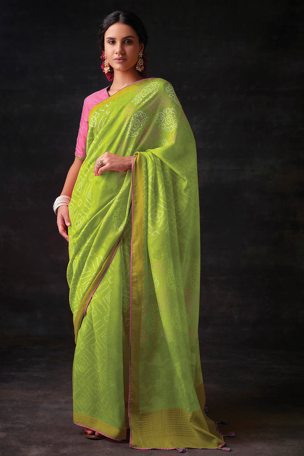 Kimora Semitropical Green Brasso Saree