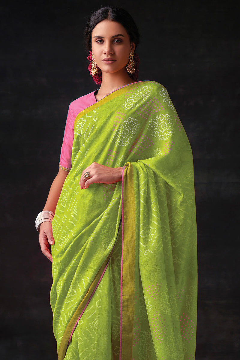 Kimora Semitropical Green Brasso Saree