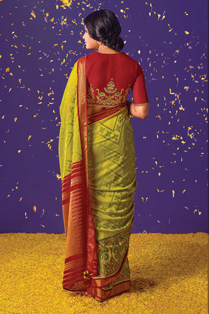 Kimora Plenteous Green Brasso Saree