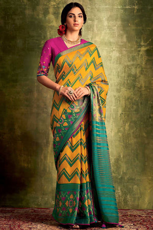 Kimora Flaxen Yellow Fancy Brasso Saree