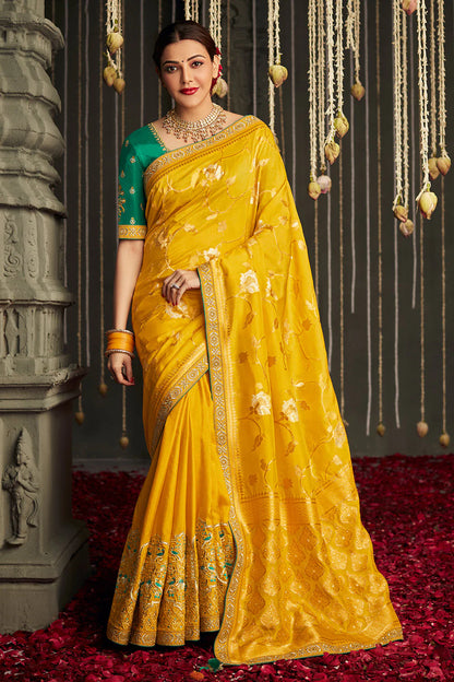 Kimora Dandelion Yellow Dola Silk Saree