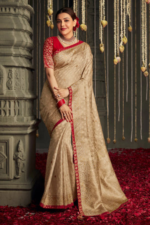 Kimora Sepia Beige Dola Silk Saree