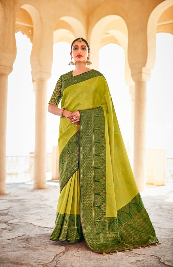 Kimora Green Colour Soft Kanjivaram Silk Saree With Designer Blouse