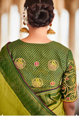 Kimora Green Colour Soft Kanjivaram Silk Saree With Designer Blouse