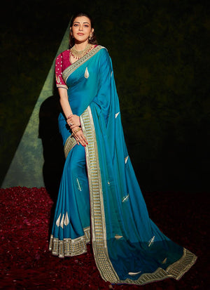 Kimora Traditional Azure Blue South Silk Designer Saree