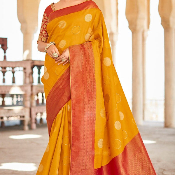 Buy Carnation Yellow Kanjivaram Saree online-Karagiri