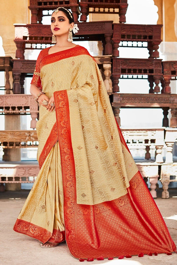 Kimora Traditional Cream Kanjivaram Saree