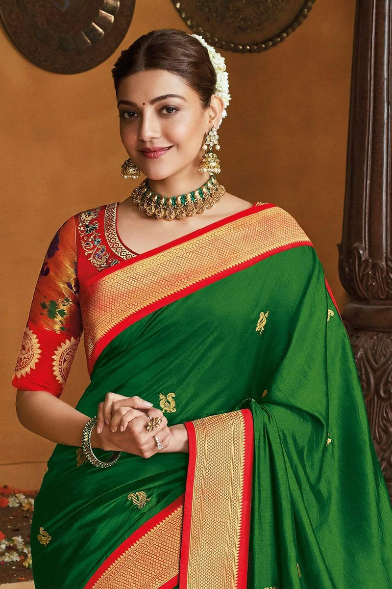 Kimora Bridal Green Gold Zari Woven Paithani Saree With Designer Blouse - From Paithani Brocade Fusion Collection
