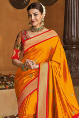 Kimora Bright Orange Woven Paithani Saree