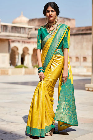 Kimora Canary Yellow Paithani Saree