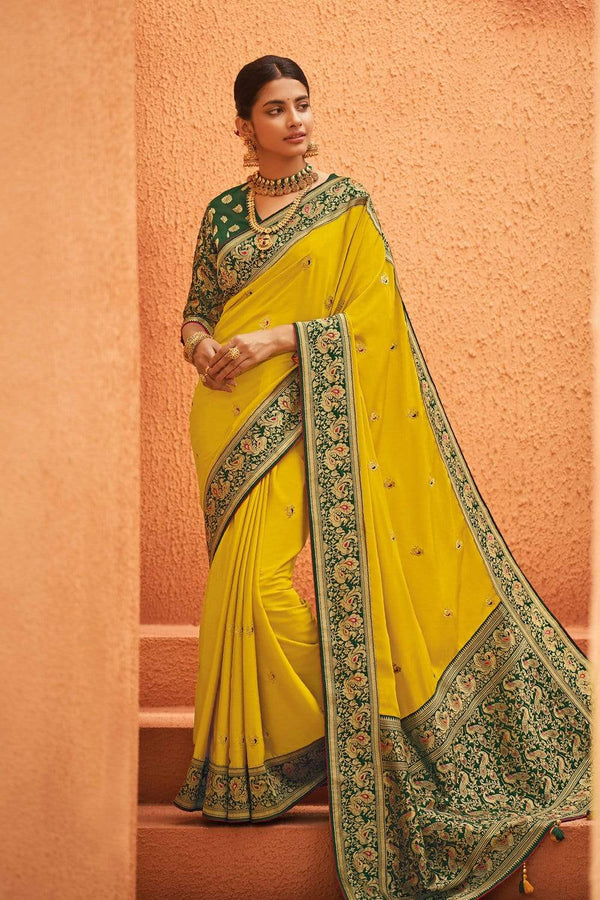 Kimora Corn Traditional Yellow Woven Paithani Saree