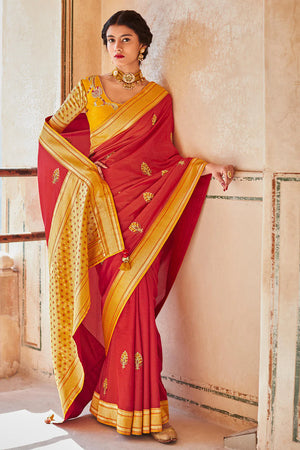 Kimora Attractive Crimson Red Paithani Saree