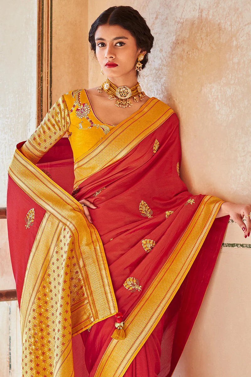 Paithani Pure Silk Saree in Red : SMEY298