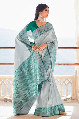 Kimora Ancestral Gray Paithani Saree