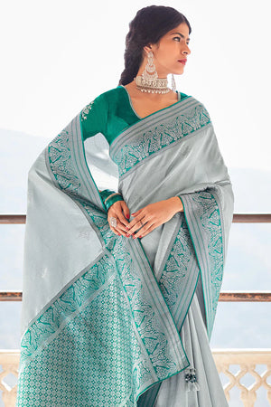 Kimora Ancestral Gray Paithani Saree