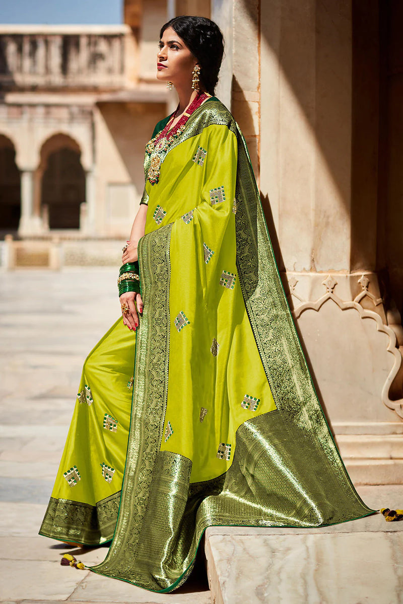 Parrot Green Woven Paithani Silk Saree – MySilkLove