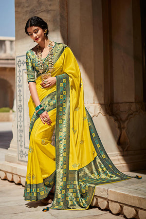 Kimora Mesmerizing Lemon Yellow Silk Saree