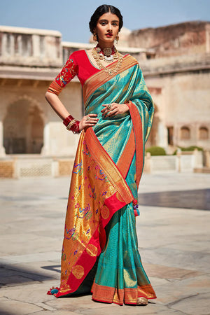 Kimora Esthetic Maya Blue Paithani Saree