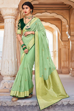 Kimora Party Wear Fanciable Mint Green Silk Saree