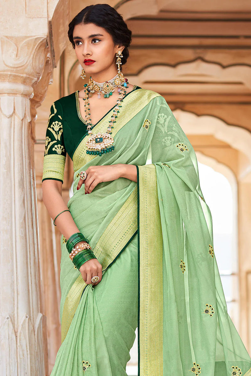 Buy Leeli Peeri Designer Women Green Silk Saree With Contrast Blouse (Free  Size) Online at Best Prices in India - JioMart.