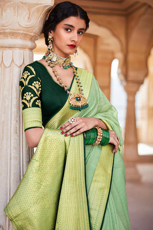 Kimora Party Wear Fanciable Mint Green Silk Saree