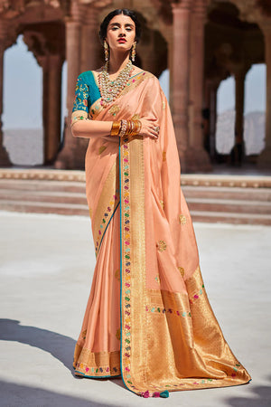 Kimora Adorable Peach Paithani Saree