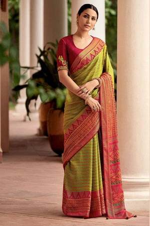 Kimora Bushy Green Fancy Brasso Saree