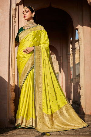 Kimora Lime Green Satin Silk Saree