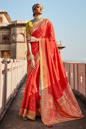 Kimora Tart Red Satin Silk Saree