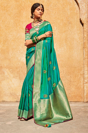 Kimora Colourful Green Silk Party Wear Saree