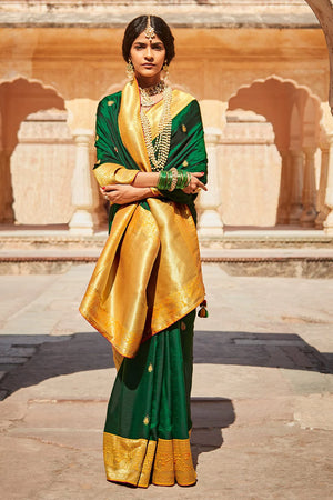 Kimora Attractive Venitian Green Silk Saree