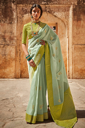 Kimora Glamorous Vivid Green Silk Saree