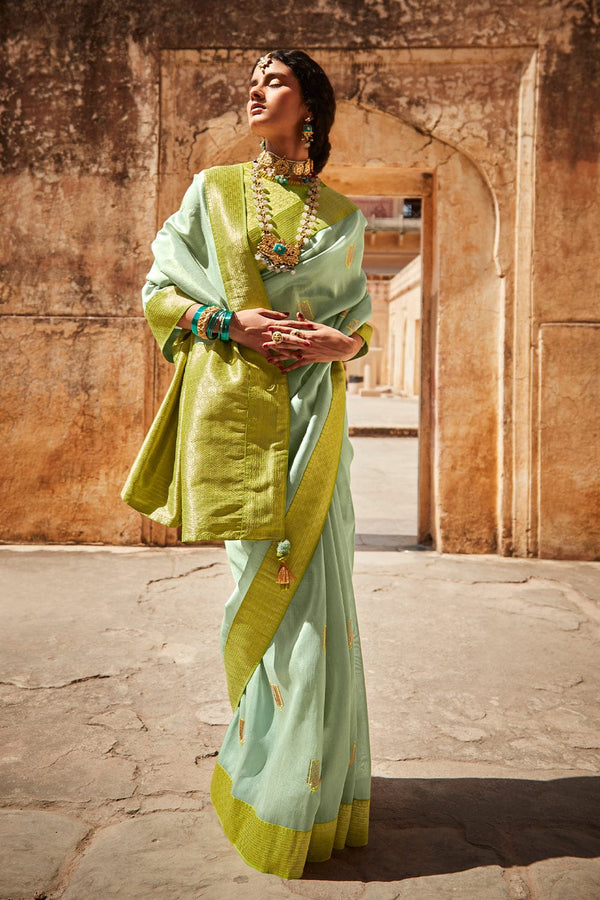 Kimora Glamorous Vivid Green Silk Saree