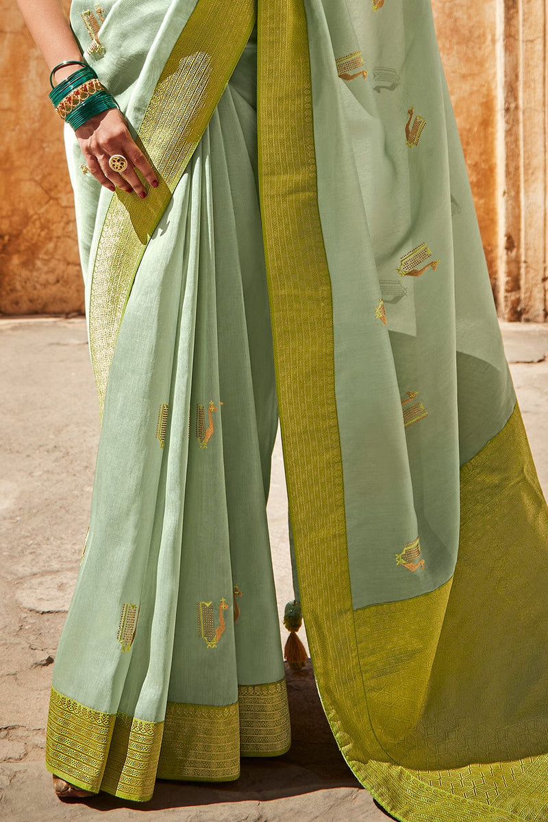 Kimora Glamorous Vivid Green Silk Saree