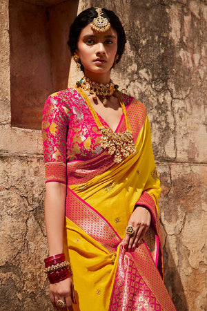 Kimora Pleasant Yellow Silk Saree