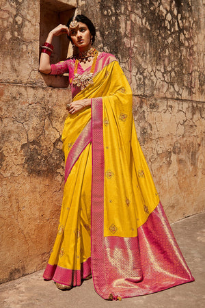 Kimora Pleasant Yellow Silk Saree