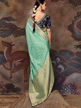 Kimora Attractive Sea Green Zari Weaving Silk Saree With Blouse
