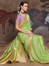 Kimora Appealing Light Green Zari Weaving Silk Saree With Blouse