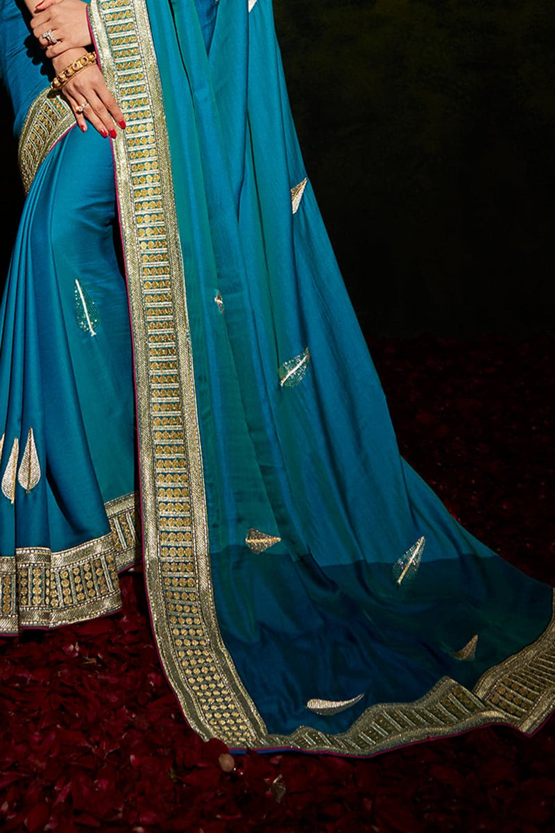 Kimora Traditional Azure Blue South Silk Designer Saree