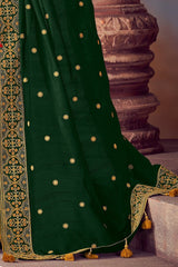 Kimora Dark Green Woven South Silk Saree With Embroidered Work Blouse